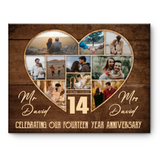 14th Wedding Anniversary Present, Gift For 14th Anniversary, Heart Shape Photo Collage
