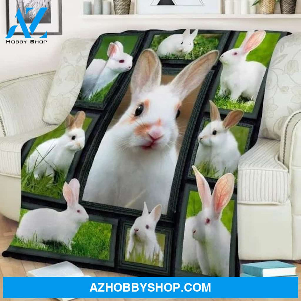 Rabbit Beauty White Throw Sherpa Fleece Blanket Lightweight Soft