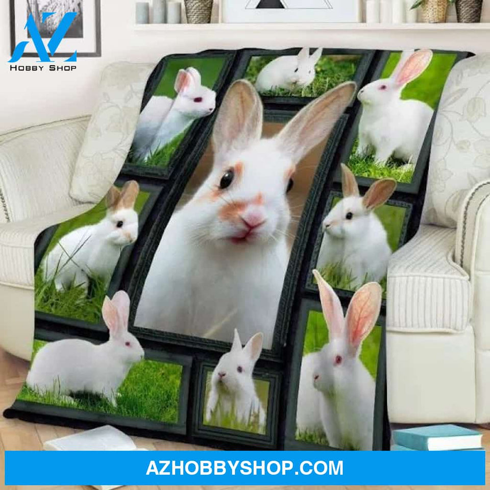 Rabbit Beauty White Throw Sherpa Fleece Blanket Lightweight Soft