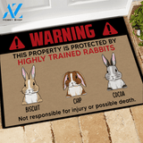 Rabbit Custom Doormat Warning This Property Is Protected By Highly Trained Rabbits Personalized Gift | WELCOME MAT | HOUSE WARMING GIFT