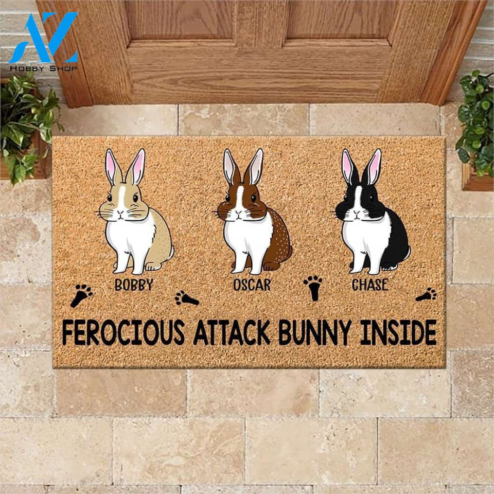 Rabbit Doormat Customized Name And Breed Ferocious Attack Bunny Inside Personalized Gift | WELCOME MAT | HOUSE WARMING GIFT