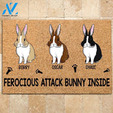 Rabbit Doormat Customized Name And Breed Ferocious Attack Bunny Inside Personalized Gift | WELCOME MAT | HOUSE WARMING GIFT