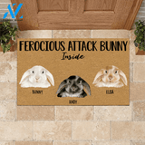Rabbit Doormat Personalized Name and Color Ferocious Attack Bunny Inside | WELCOME MAT | HOUSE WARMING GIFT