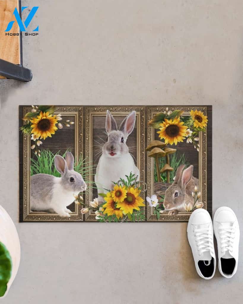 Rabbit Lovely Sunflowers Indoor And Outdoor Doormat Gift For Rabbit Lovers Birthday Gift Decor Warm House Gift Welcome Mat