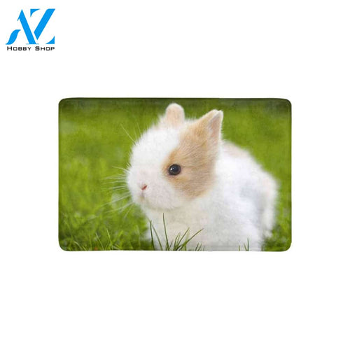 Rabbit Sitting in Grassland Cute Animal Doormat Welcome Mat House Warming Gift Home Decor Funny Doormat Gift Idea