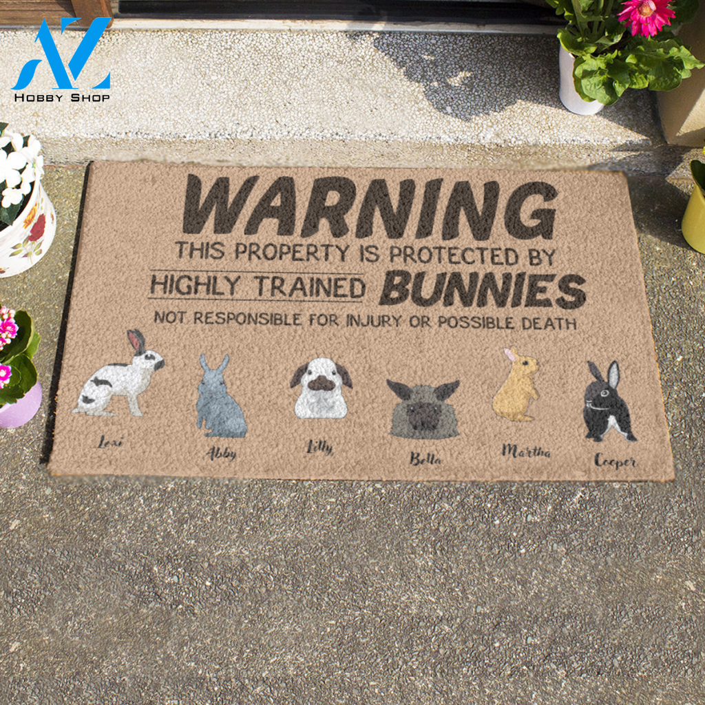Rabbit, Warning This Property Is Protected By Highly Trained Bunnies Personalized Doormat HQ