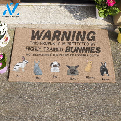 Rabbit, Warning This Property Is Protected By Highly Trained Bunnies Personalized Doormat HQ