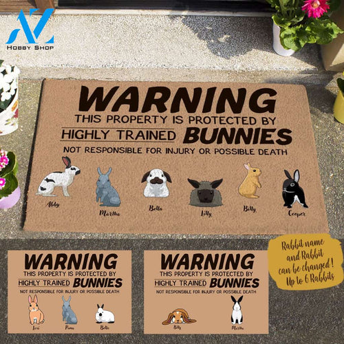 Rabbit, Warning This Property Is Protected By Highly Trained Bunnies Personalized Doormat HQ
