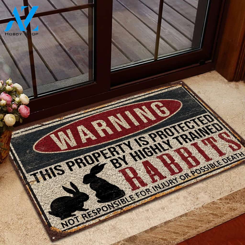 Rabbits Warning Highly Trained Doormat | Welcome Mat | House Warming Gift
