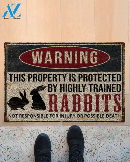 Rabbits Warning This Property Is Protected Doormat