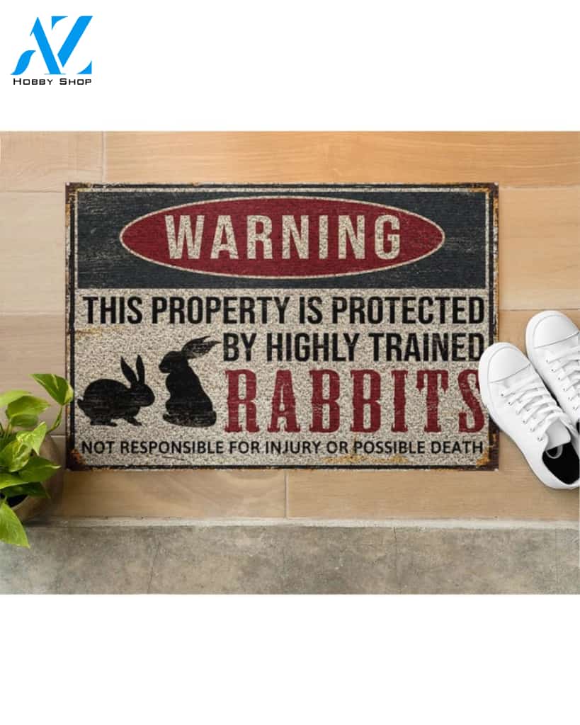 Rabbits Warning This Property Is Protected Doormat