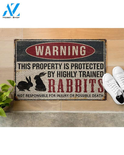 Rabbits Warning This Property Is Protected Doormat