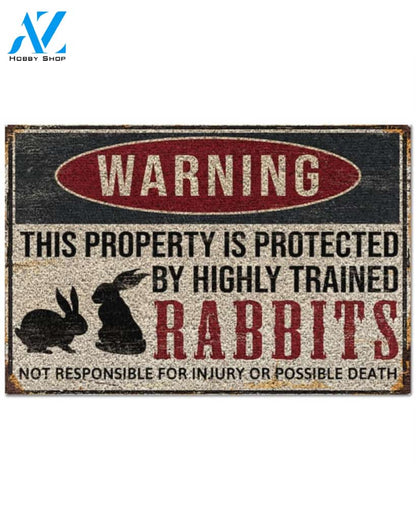 Rabbits Warning This Property Is Protected Doormat