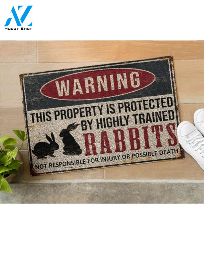 Rabbits Warning This Property Is Protected Doormat