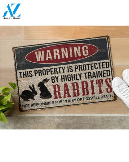 Rabbits Warning This Property Is Protected Doormat