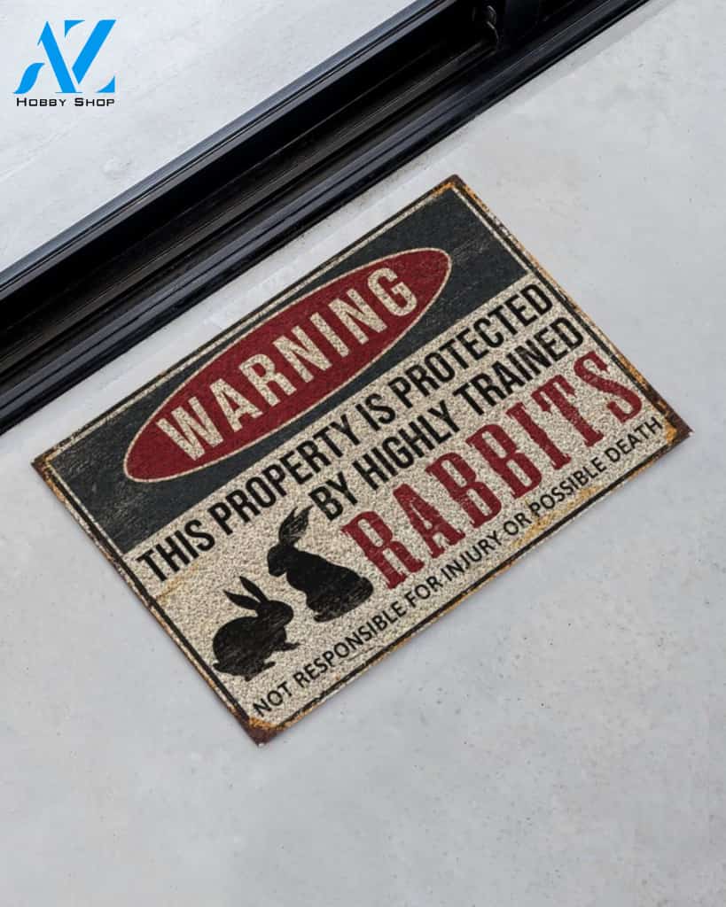 Rabbits Warning This Property Is Protected Doormat
