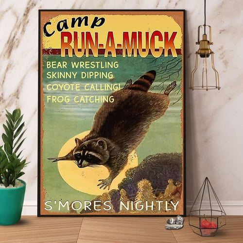 Raccoon Camp Run A Muck S'Mores Nightly Paper Poster No Frame Matte Canvas Wall Decor