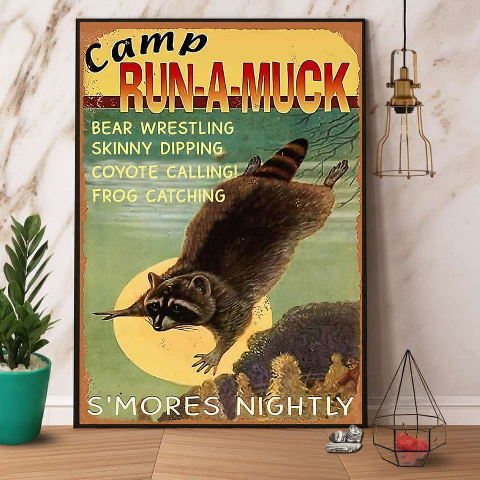 Raccoon Camp Run A Muck S'Mores Nightly Paper Poster No Frame Matte Canvas Wall Decor