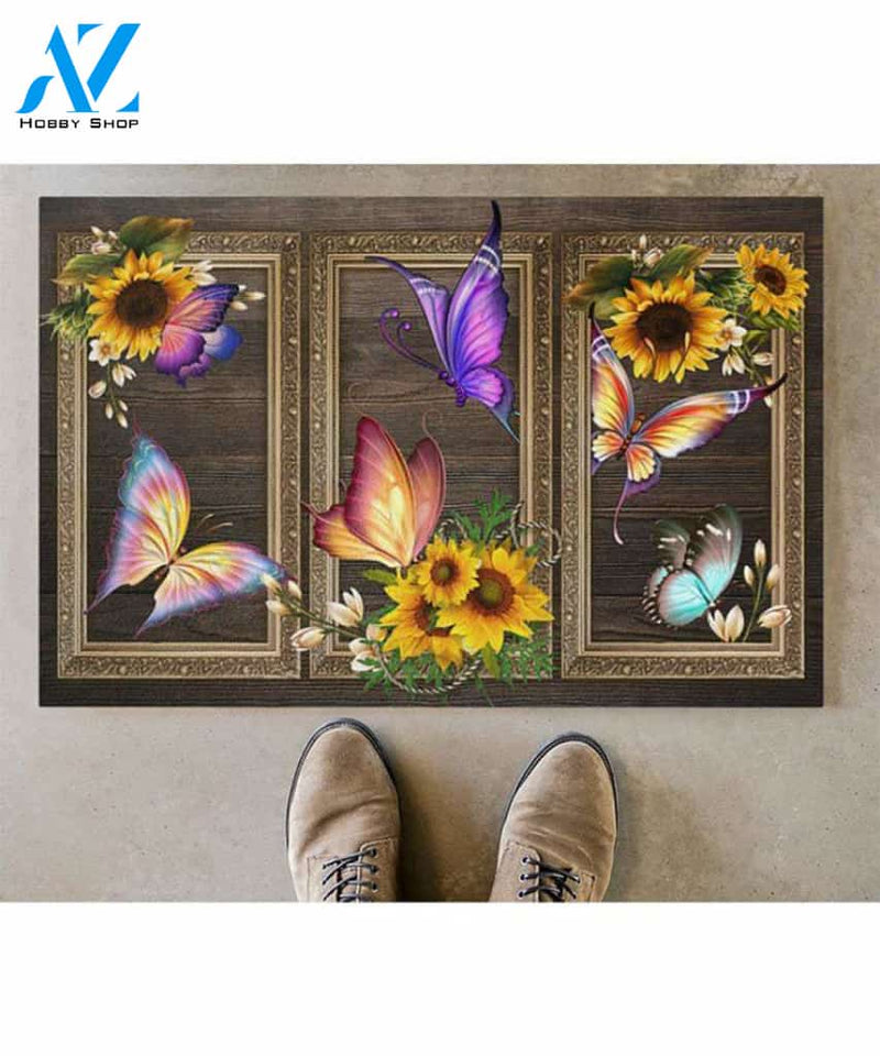 Rainbow Colorful Butterflies Flying Freely Printed Doormat Indoor and Outdoor Doormat Welcome Mat House Warming Gift Home Decor Funny Doormat Gift Idea