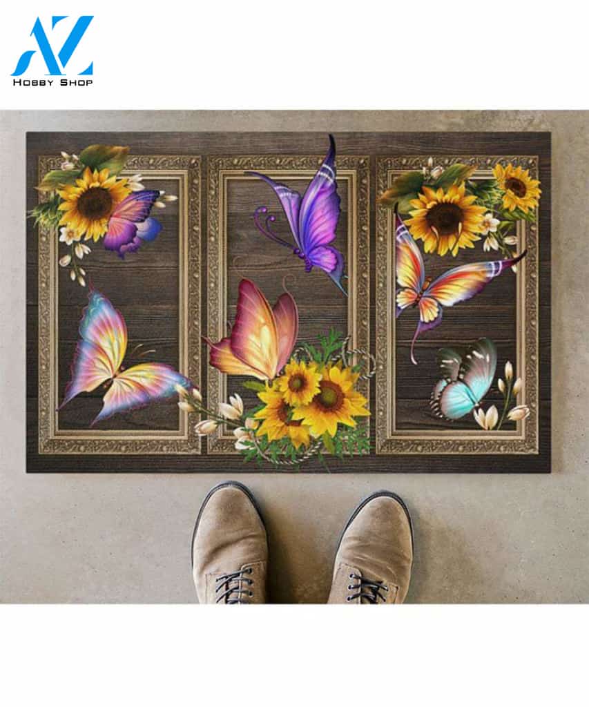 Rainbow Colorful Butterflies Flying Freely Printed Doormat Indoor and Outdoor Doormat Welcome Mat House Warming Gift Home Decor Funny Doormat Gift Idea