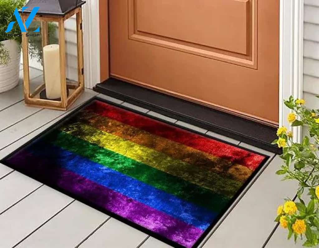Rainbow Grunge Gay Pride Doormat Rug