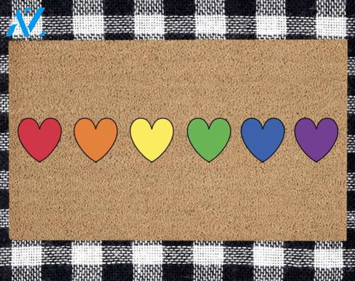 Rainbow hearts doormat. Pride doormat/ love is love doormat/ lgtbq doormat/ pride month/ rainbows/ housewarming gift/ wedding gift / custom