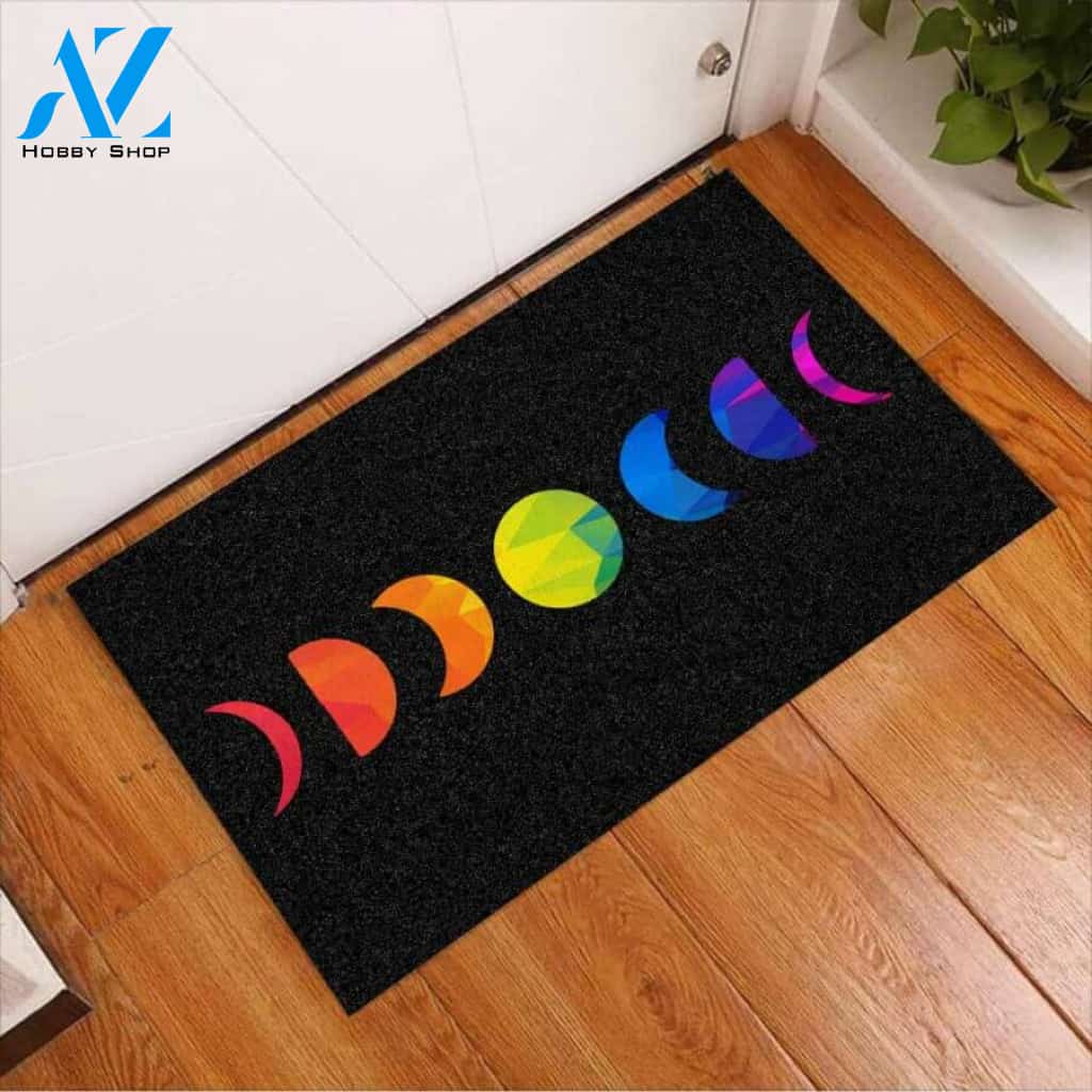 Rainbow Moon Phase – LGBT Support Easy Clean Welcome DoorMat | Felt And Rubber | 40x60 cm | 45x75 cm | 60x90 cm | Colorful | DO1195