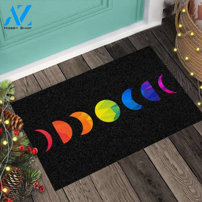Rainbow Moon Phase – LGBT Support Easy Clean Welcome DoorMat | Felt And Rubber | 40x60 cm | 45x75 cm | 60x90 cm | Colorful | DO1195