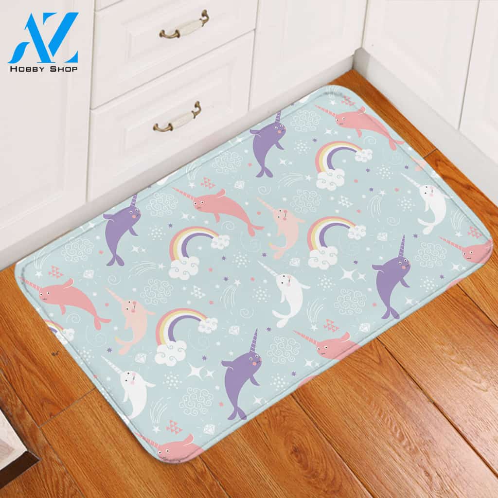 Rainbow Narwhal Door Mat