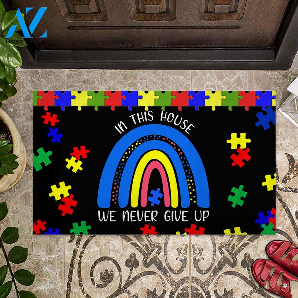 Rainbow Puzzle Autism In This House We Never Give Up Doormat