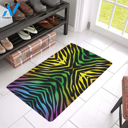 Rainbow Zebra Themed Print Rubber Doormat