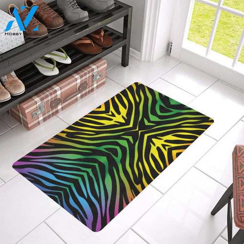 Rainbow Zebra Themed Print Rubber Doormat
