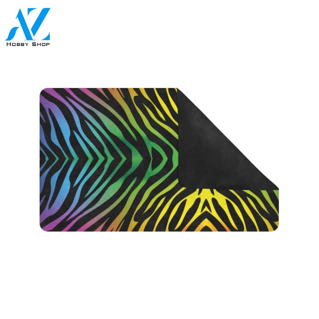 Rainbow Zebra Themed Print Rubber Doormat