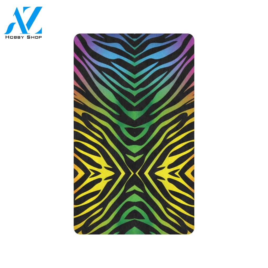 Rainbow Zebra Themed Print Rubber Doormat