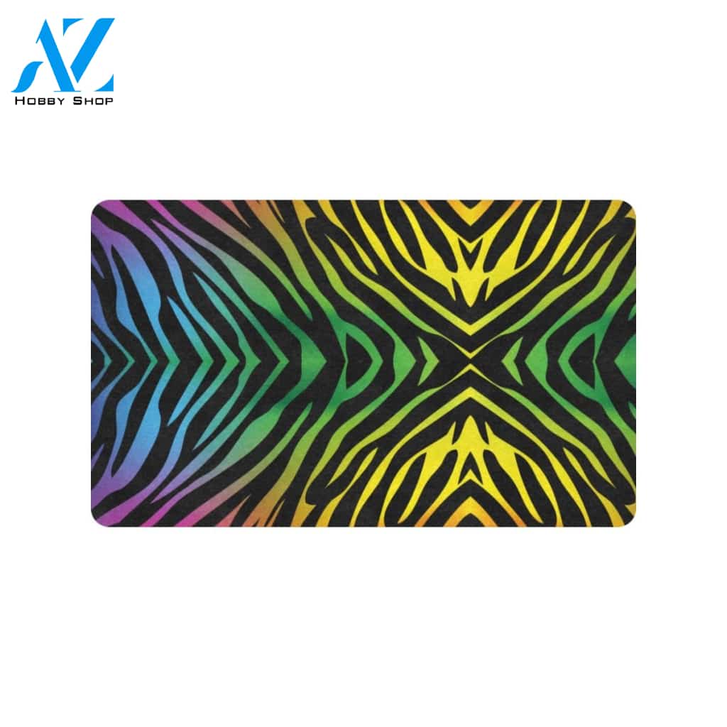 Rainbow Zebra Themed Print Rubber Doormat