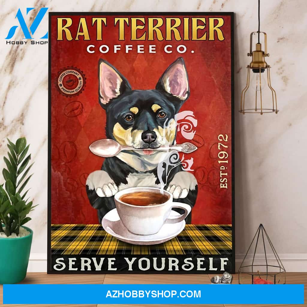 Rat Terrier Coffee Co Serve Yourself Canvas And Poster, Wall Decor Visual Art