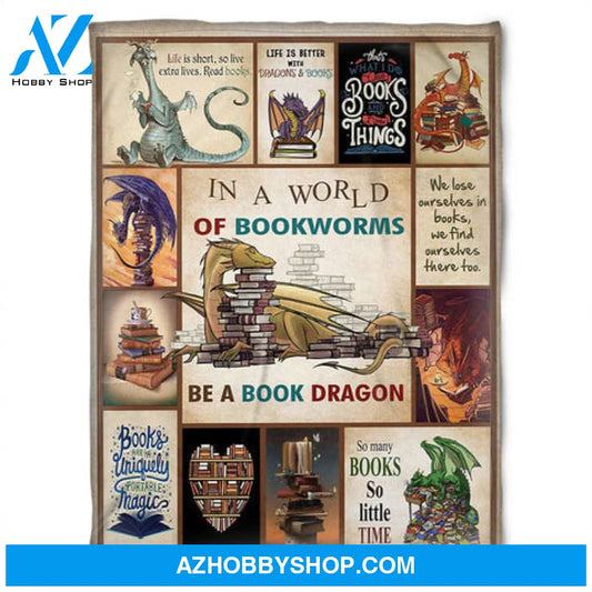 Reading Blanket, In A World Of Bookworm Be A Book Dragon, Gift For Read Lover