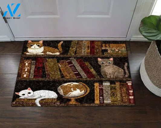 Reading Book And Cat Doormat Welcome Mat Housewarming Gift Home Decor Funny Doormat Gift For Book Lovers Gift For Cat Lovers