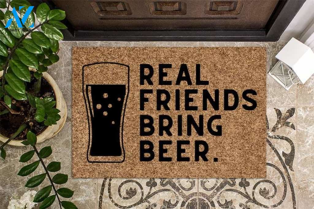 Personalized Name Family House Real Friends Bring Beer Funny Indoor And Outdoor Doormat Warm House Gift Welcome Mat Birthday Gift For Beer Lovers