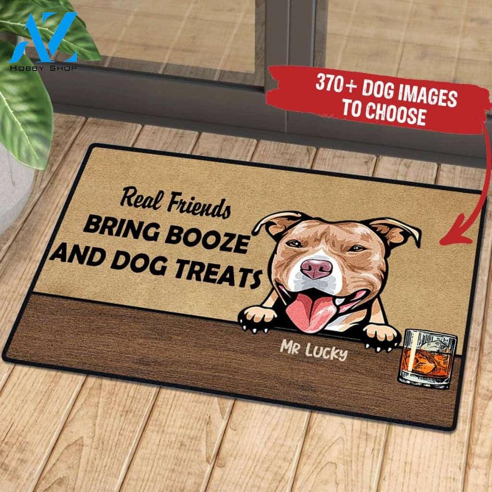 Real Friends Bring Booze And Dog Treats Personalized Mat | Welcome Mat | House Warming Gift