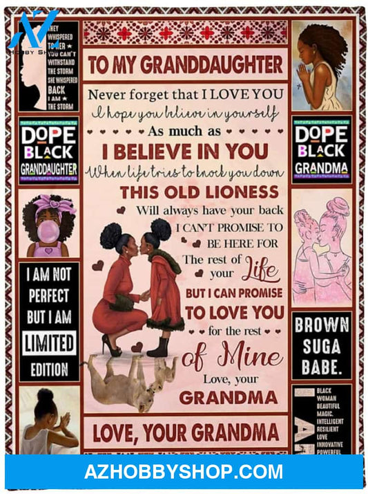 Personalized Recipient Custom Name to My Granddaughter Blanket From Black Gramma Never Forget That I Love You White Fleece Gramma to Grandson Blanket for Christmas Thanksgiving Birthday