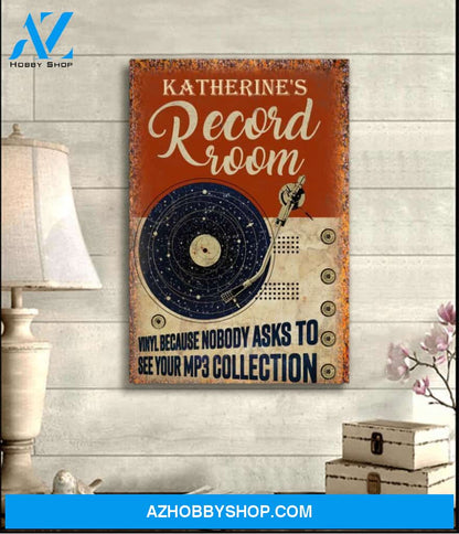 Record room - Matte canvas, custom canvas, gift for vinyl lover, gift for classic music lover