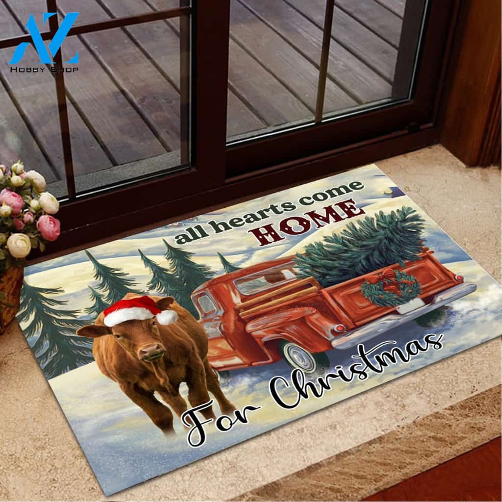 Red Angus Cattle Easy Clean Welcome DoorMat | Felt And Rubber | DO3352