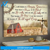 Red barn - I still believe in amazing grace - Jesus Landscape Canvas Prints - Wall Art