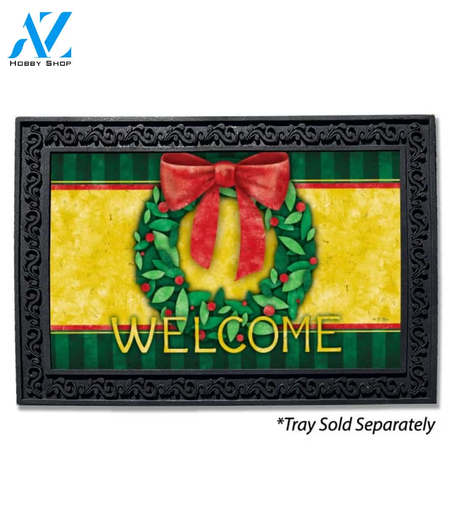 Red Bow Christmas Wreath Doormat - 18" x 30"