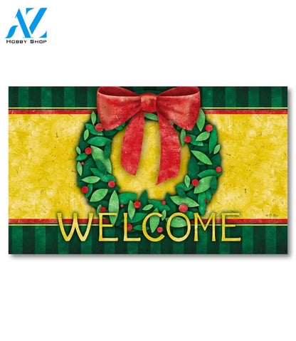 Red Bow Christmas Wreath Doormat - 18" x 30"