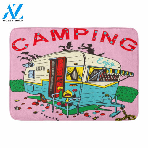 Red Camper Camping Car Indoor and Outdoor Doormat Welcome Mat House Warming Gift Home Decor Funny Doormat Gift Idea