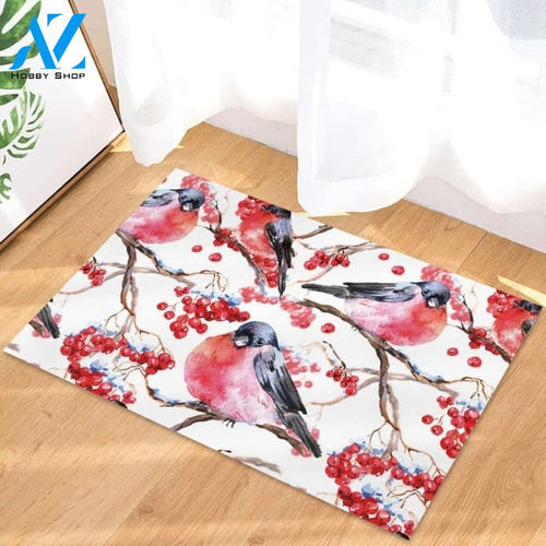 Red Cardinal Berry Branch Watercolor Rug Doormat Indoor and Outdoor Mat Entrance Rug Sweet Home Decor Housewarming Gift Gift for Friend Family