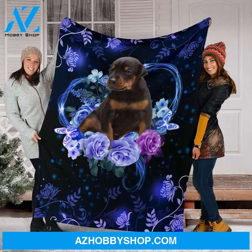 Red Doberman Premium Blanket Flower Fleece Blanket