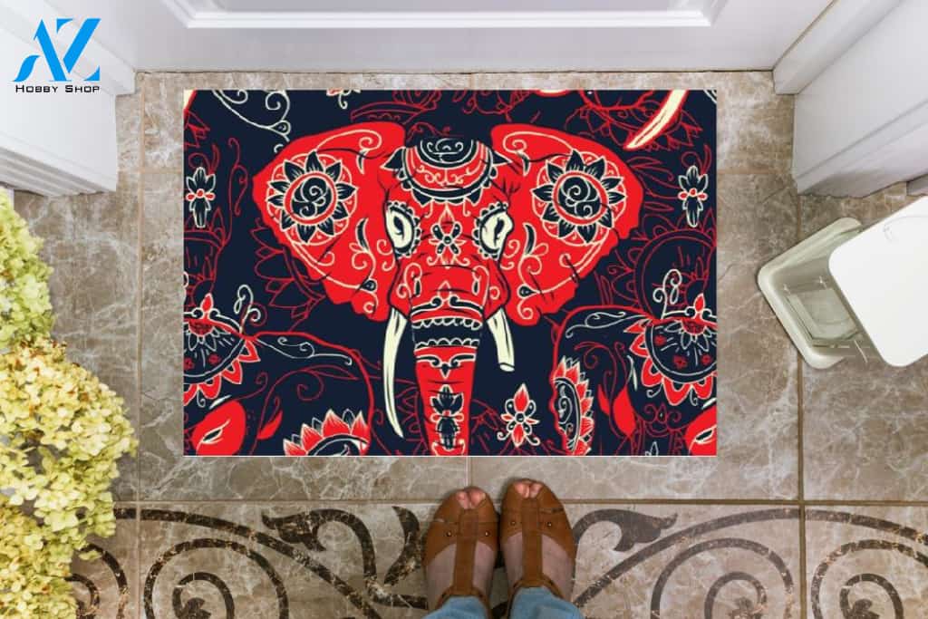 Red Elephant Doormat Welcome Mat Housewarming Gift Home Decor Funny Doormat Gift Idea For Elephant Lovers Gift For Friend Gift For Family